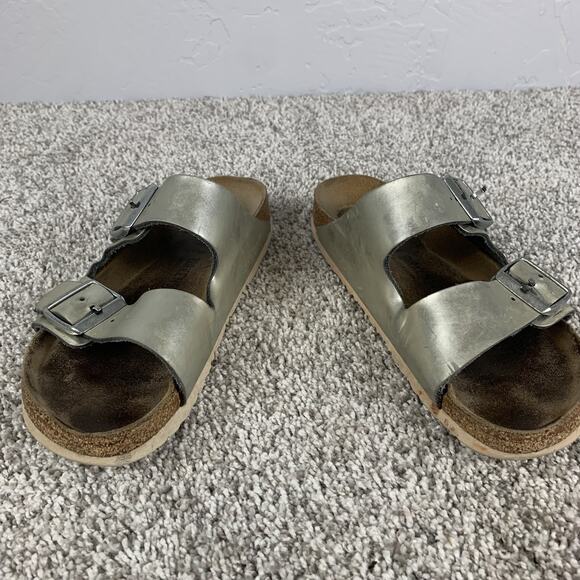 Birkenstock Arizona Shoes Womens Size 9 Silver Sandals Buckle Made in Germany - Picture 1 of 9